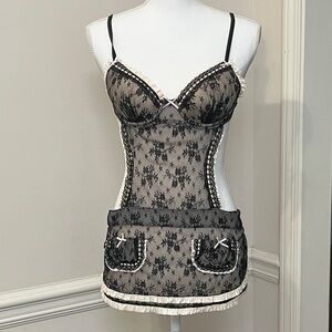 NWIOT  Vintage Victoria's Secret Floral Lace French Maid Apron Lingerie Size 34B